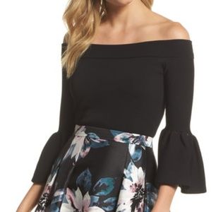 Eliza J Black Off Shoulder Bell Sleeve Top sz Lg